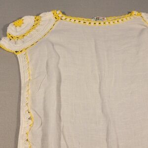 India Boutique Women's Cover Up Dress White Yellow Crochet‎ Trim Detail One Size